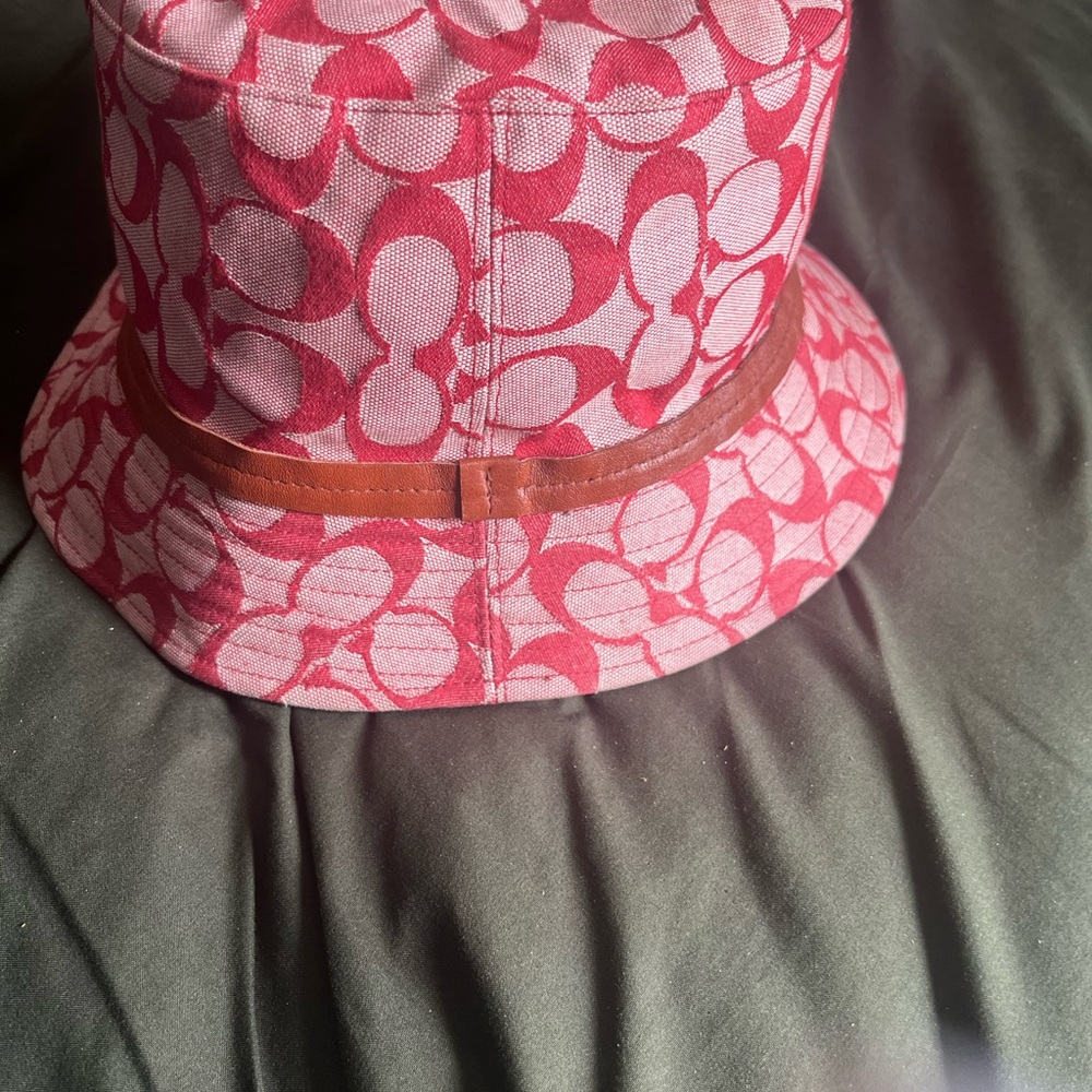 Coach Pink Bucket Hat with Brown Band